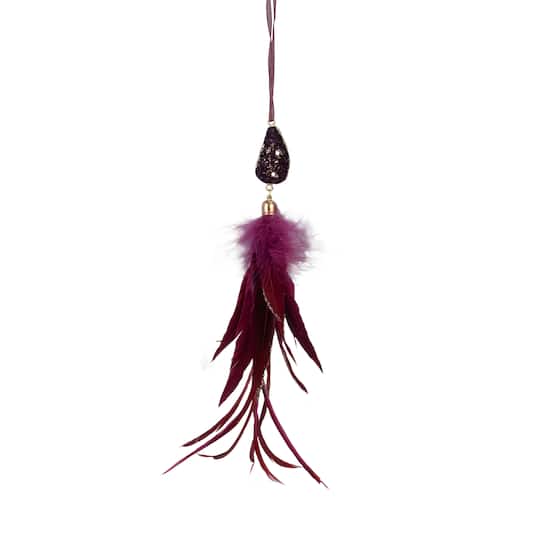 Red Feather And Gemstone Pendant Ornament